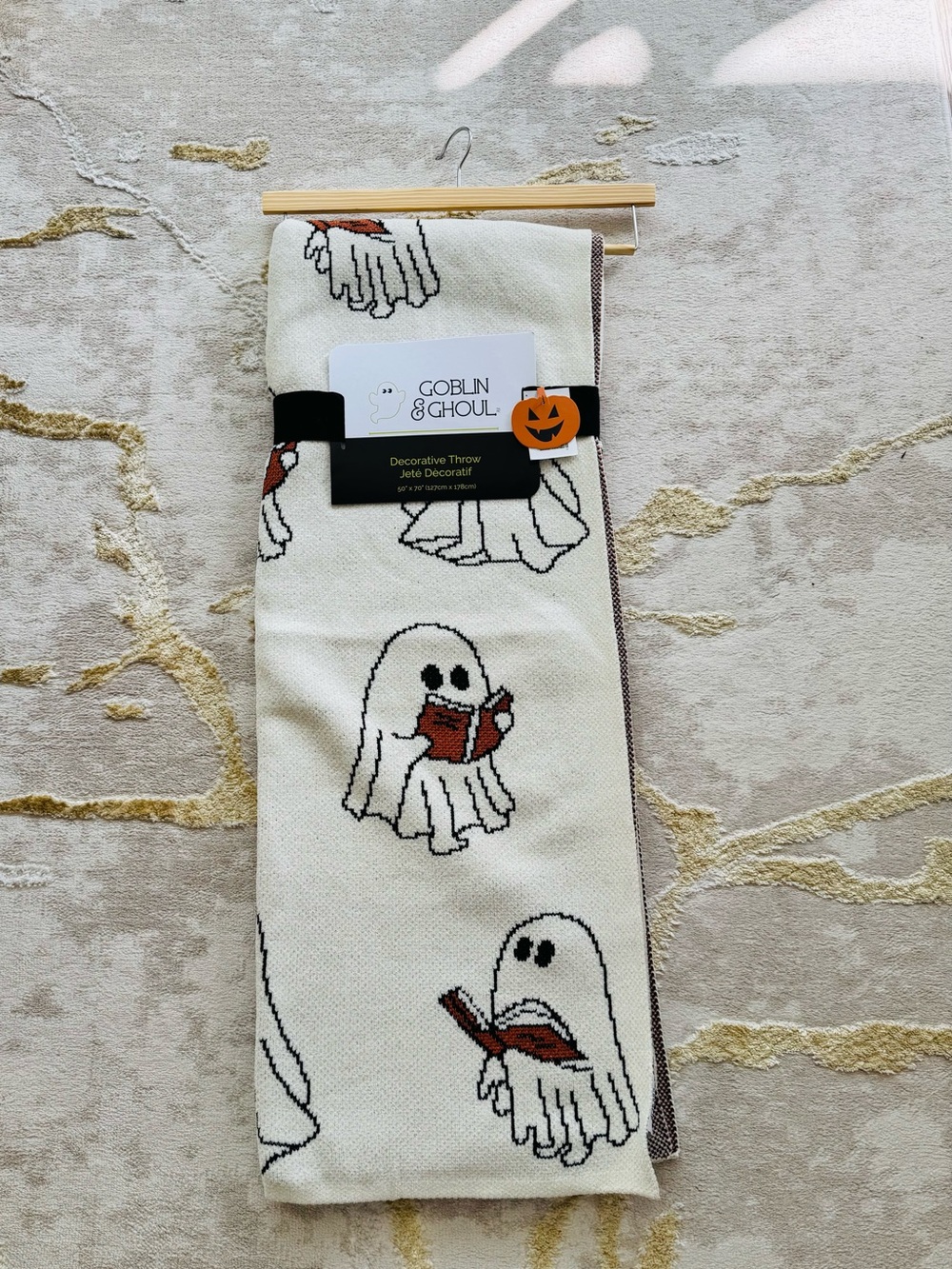 Goblin & Ghoul Ghost Reading Books Decorative Throw NWT
